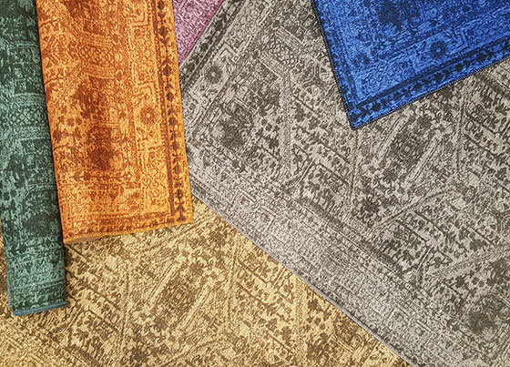 Siesta Vintage: Produced with printed technique on to the %100 Polyester fabric. For giving a hand made rug flexibility and weightiness, special weaved cotton kilims has used under the polyester fabric - backing is covered
